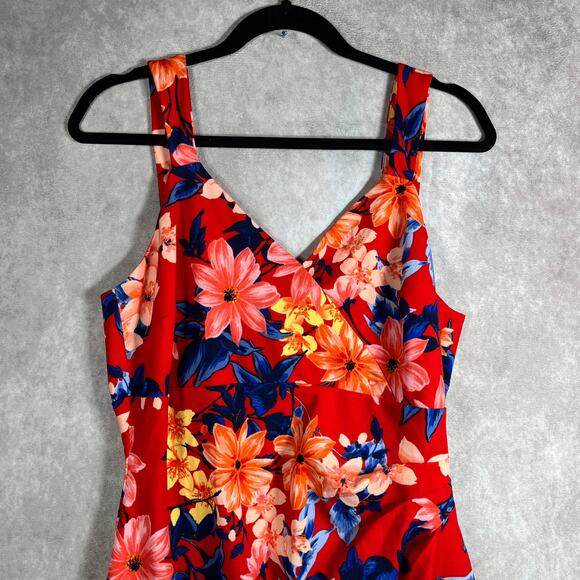 Guess Mini Dress Womens Size 14 Floral Faux Wrap Sleeveless Lined Artsy Retro - Picture 3 of 10